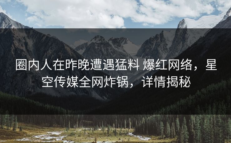 圈内人在昨晚遭遇猛料 爆红网络，星空传媒全网炸锅，详情揭秘