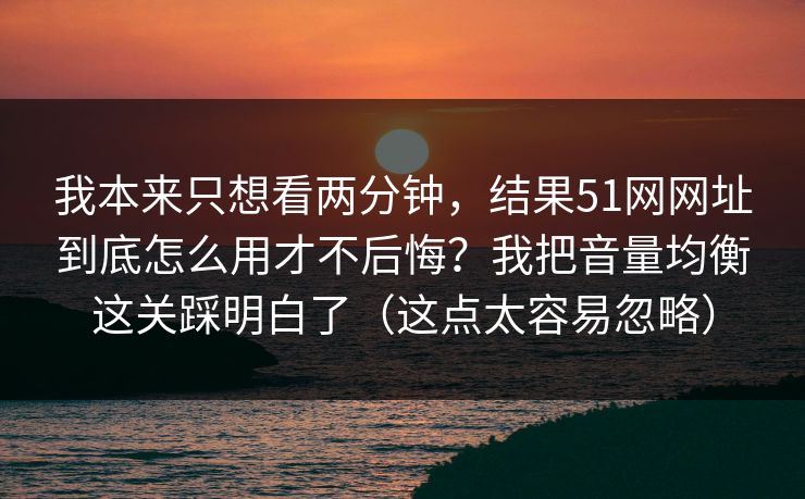 我本来只想看两分钟，结果51网网址到底怎么用才不后悔？我把音量均衡这关踩明白了（这点太容易忽略）